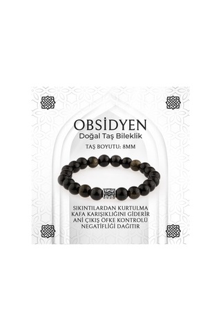 Saff Doğaltaş Obsidyen Doğal Taş Bileklik - 8 MM Çok Renkli