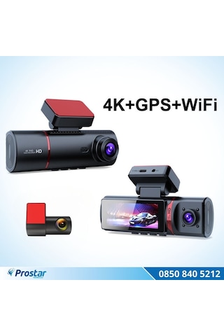 4k Ultra Hd 3 Kameralı Ön, İç Ve Arka Wifi Gps G-sensör Park Modu Dashcam Kamera