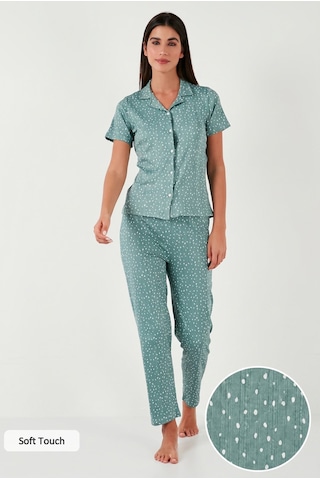 Lela Regular Fit Gömlek Yaka Kısa Kollu Bayan Pijama Takımı 65780124 Mint