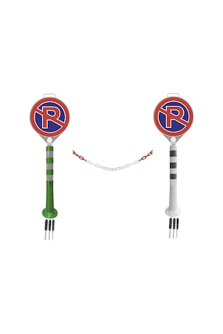 Yeşil Beyaz Park Yapılmaz Otopark Seti 2 Adet 8075 Delinatör + 2 Adet Levha +3 Metre 8mm Plastik Zincir