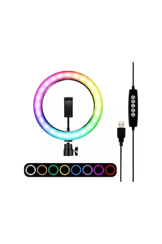 Renkli Ring Light Led Sürekli Işık 10" Youtuber Light Kuaför Işığı