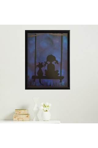 Salıncakta Kedi Çerçeveli Poster Tablo