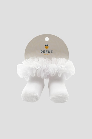 Defne Baby Yenidoğan Kız Bebek Tül Detaylı Tütü Yumuşak Beyaz Patik Çorap Beyaz