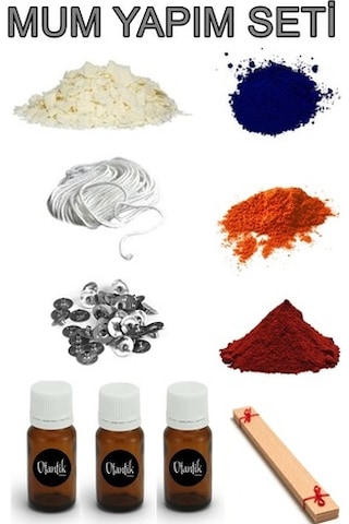Soya Mum Yapım Seti,1Kg Soya Wax, Boya, Esans, Fitil, Çıtçıt