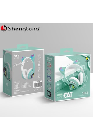 Stn28 Yeni Kedi Kulaklı Bluetooth Kulaklık Başa Takılan Sevimli Trend Kablosuz Spor Kulaklığı Uzun Pil Ömrü Stn28 Yeşil