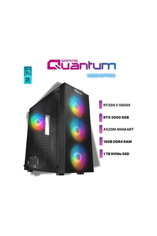 Quantum Gaming MESHUPPRO-EV1810 R5-5600X 16 GB 1 TB NVMe SSD RTX5050 Free Dos Masaüstü Oyuncu Bilgisayarı