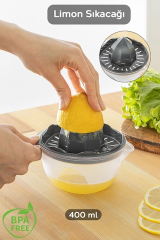 Hazneli Limon Sıkacağı - Pratik Portakal Narenciye Sıkacağı 400 Ml - Gri