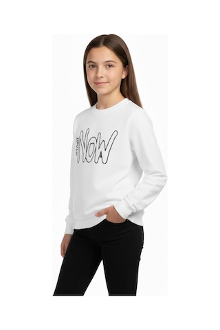 Kız Çocuk Baskılı Sweatshirt Bgl-st05267 Ekru