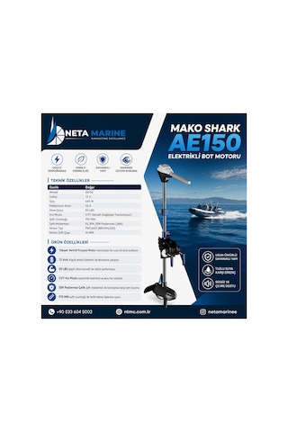 Mako Shark Elektrikli Bot Motoru 55lb Ae150 Fırçasız Motor