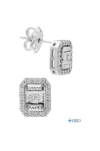 Modern Tasarım 0.18 Ct Baget Kare Tektaş  Küpe