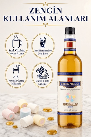 Simonelli Marshmallow Aromalı Kahve ve Kokteyl Şurubu 700 ML + Pompa