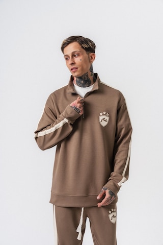 Respire Erkek Şerit Detaylı Yarım Fermuarlı Modal Sweatshirt Vizon