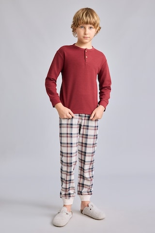 Defacto Regular Fit Henley Yaka Waffle Üst Ekose Alt 2li Pijama Takımı Erkek Çocuk I1444a826aubr281 Bordo-br281