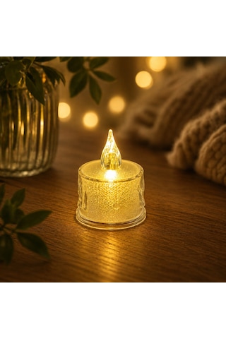 Led 3 Adet Dekoratif Mum Sarı Işık Alev Efektli Tealight Gece Lambası Beyaz