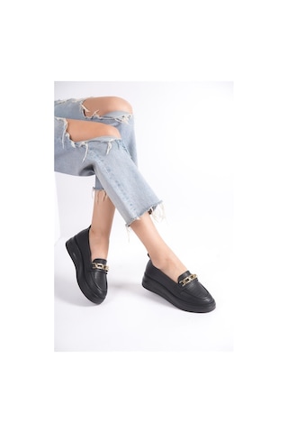 Siyah Cilt Kalın Tabanlı Tokalı Loafer Makosen Ayakkabı Armytopuk Siyah