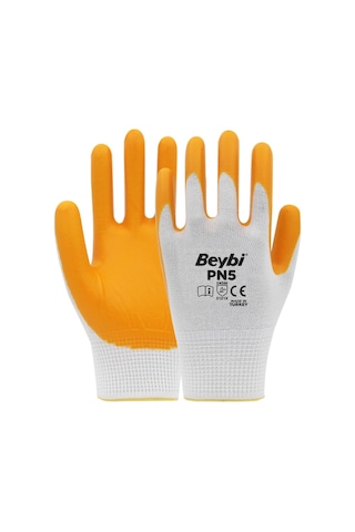 Beybi PN5 Polyester Örme Nitril Iş Eldiveni Beyaz – Sarı