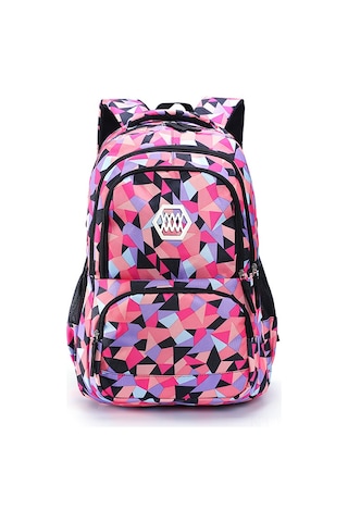 Samdoo Küçük Öğrenci Kız Çanta, Baskı Azaltıcı, Havalandırmalı, 3-4. Sınıf, Büyük Kapasite, Geometrik Desenli Siyah Okul Çantası 0785 Çok Renkli