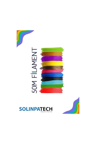 3D Kalem PLA Filament Seti 50 Metre (10 Renk) | 3D Yazıcı ve Kalem Uyumlu Renkli Filament