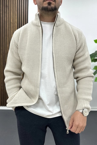 Edwox Erkek Slim Fit Fermuarlı Hırka Vizon Edw434 Vizon