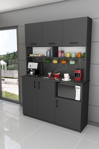 Asra Trend Kahve Köşesi KAHVE03 %100 MDF Çok Amaçlı Mutfak Dolabı Antrasit - Royal Mermer