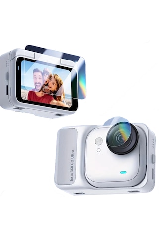 Teknoroket Insta360 Go Ultra Temperli Cam Ekran Koruyucu 9h 2 Parça: Arka Ekran + Lens Şeffaf