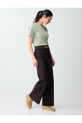Jimmy Key Acı Kahve Rahat Kesim Bol Paça Yüksek Bel Denim Pantolon 6ww187147803 Acı Kahverengi