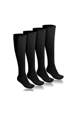 Ciho Socks 4 Çift Siyah Uzun Diz Altı Kışlık Kadın Yünlü Çizme Uyku Çorabı Soft Touch Siyah