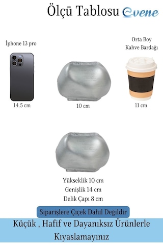 Saksı Çiçek Kaktüs Saksısı Lüx 14 Cm Elips Desen Saksı Çiçeklik - Gümüş Eskitme