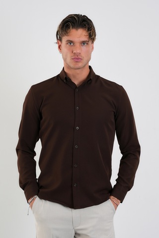 Redline Flex Slim Fit Yumuşak Kolay Ütü Nefes Alan Erkek Gömlek Kahve