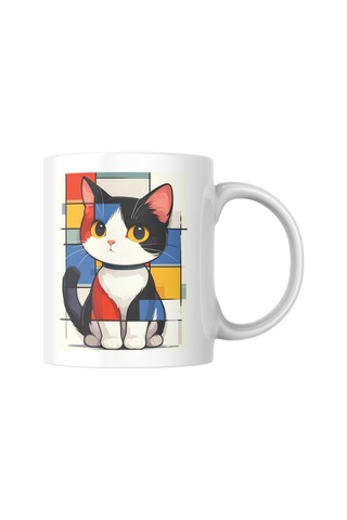 Sevimli Kedi Temalı Özel Tasarımlı Porselen Kupa Bardak çok renkli
