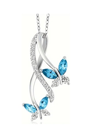 Bahar Yaz Kelebek Takılı 925 Ayar Gümüş Kolye Sentetik Zirkonya Kolye Çok Renkli