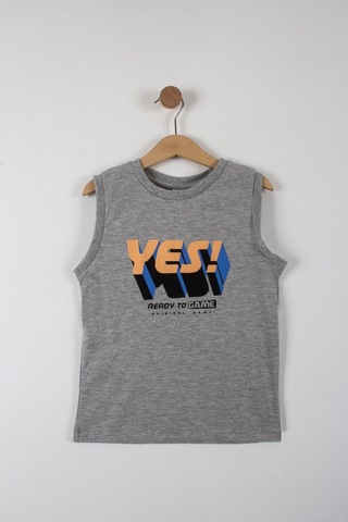 Erkek Çocuk Yes Yazılı Şortlu Takım-6088-Gri-Turuncu Gri - Turuncu