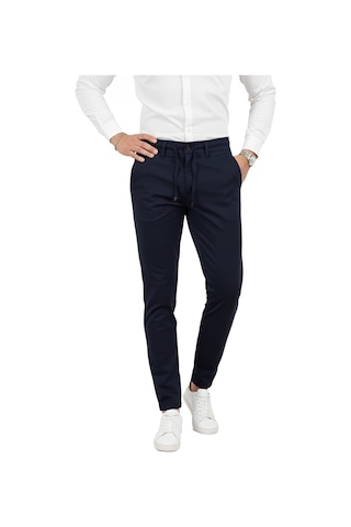 Deepsea Erkek Lacivert Likralı Beli Lastikli & İpli Dar Kesim Şık Kumaş Pantolon 2600572 Lacivert