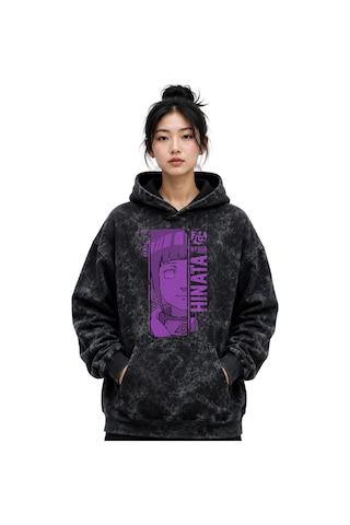 Sevbano Hinata Hyoga Naruto Anime Baskılı Unisex Oversize Yıkamalı Premiu Siyah
