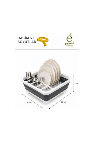 Katlanabilir Bulaşıklık Tabaklık Çatal Kaşıklık Çok Amaçlı Mutfak Tezgah Üstü Bulaşık Kurutmalık Beyaz