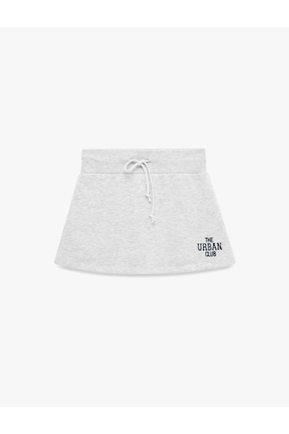 Koton Beli Bağcıklı Slim Fit Nakışlı Mini Spor Şort Etek Gri Melanj 6sak40430nk