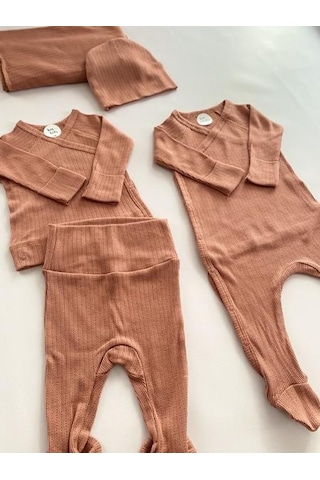 Key Kids Jakarlı Kiremit Organik Modal 5'li Hastane Çıkışı Seti Newborn 0- Çok Renkli