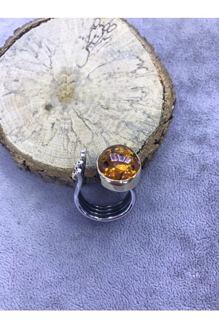 Kehribar Taşlı Gümüş Yüzük 925 Ayar - 217290351