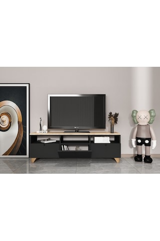 Tv Sehpası Raflı Antrasit Kapaklı Tv Ünitesi