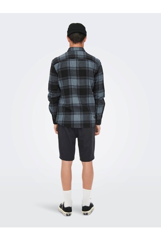 22022446 Only & Sons Onssoll Ls Check Shirt Erkek Gömlek Dark Sla Mavi - Siyah