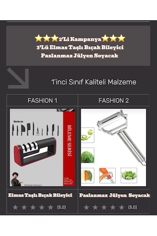 2'li Set Bıçak Bileyici Ve Jülyen Meyve Sebze Soyacak