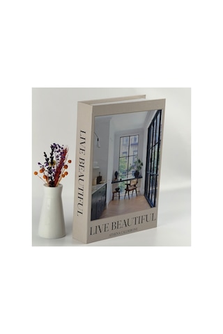 Bak Gel Al Kitap Görünümlü Dekoratif Kutu, Iskandinav Tarzı Kitap Şeklinde Saklama Kutusu, Ev Dekorasyonu, Modern Ev Dekorasyonu- Live Beautiful - Dvdktpkt008