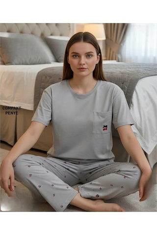 Mihra Kadın Compakt Penye Bisiklet Yaka Kısa Kol İnce Pijama Takımı 90791gk - 1 Adet Gri