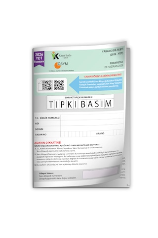 2026 Yks Ydt Fransızca Ösym Tıpkı Basım Çıkmış Soru Deneme Kitapçığı Türkiye Geneli