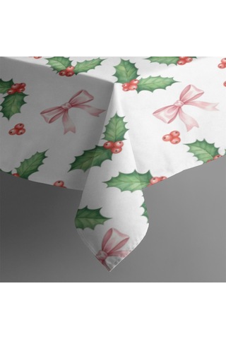 Noel Desenli Dikdörtgen Masa Örtüsü 60x84 İnç, Su Geçirmez Ve Leke Tutmaz Noel Kızılcık Pembe