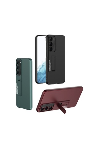 Samsung Galaxy S22 Plus Uyumlu Standlı Mat Full Koruyucu Kapak Matte Full Protective Cover Kırmızı
