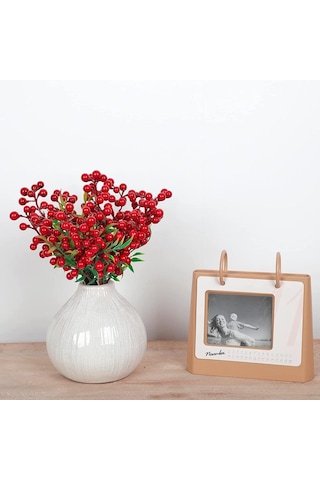 Yapay Çiçek Kokina 3 Dal lı Demet 20*15cm Yılbaşı Çiçeği Red Berr
