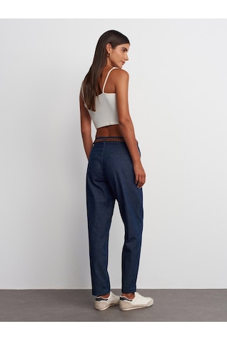 Dilvin Duble Paça Kemerli Denim Pantolon Lacivert