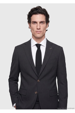 Ramsey Antrasit Desenli Modern Fit Yün Karışımlı Takım Elbise