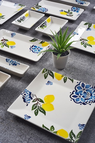 Piatti Naturali 16 Parça 6 Kişilik Limon Kahvaltı Takımı Handmade Sunum Set Çok Renkli
